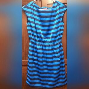💙Vince Camuto Dress Women's Size 2 Blue Striped Cap Sleeve Lined Sheath, Cute!